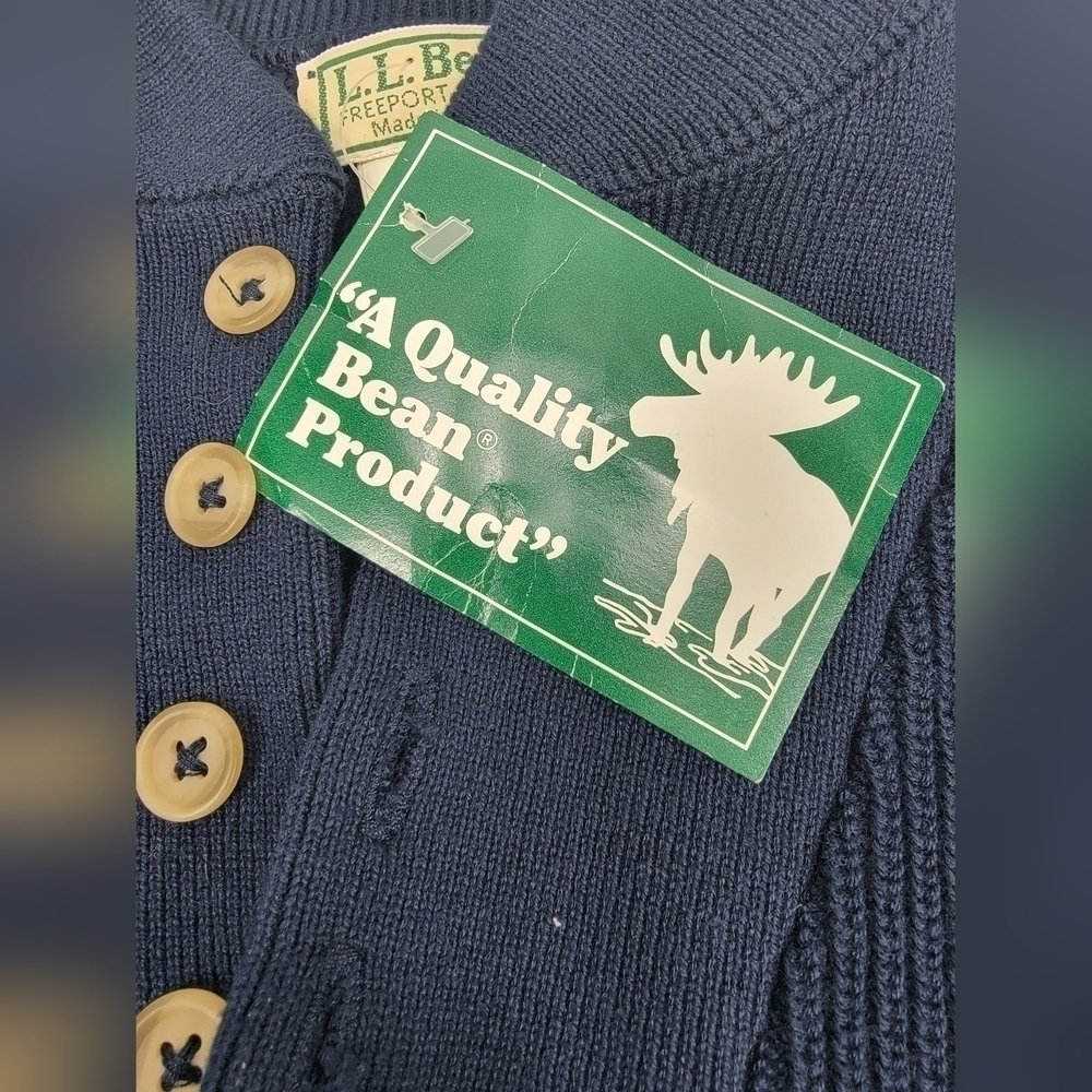 NEW Vintage LL Bean Fisherman Sweater Men's XXL 2XL Henley USA Made Navy Blue - Picture 4 of 15